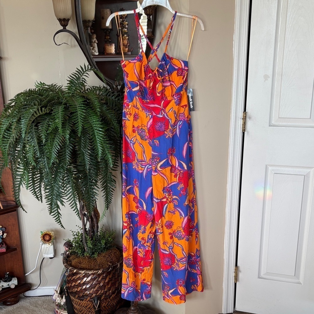 Brand New ModCloth Spaghetti Strap Jumpsuit Colorful Floral Festival Romper